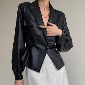 تخفيضات الربيع الساخنة: سترة نسائية من الجلد الطبيعي، بليزر جلدي مثير - Product Image 4