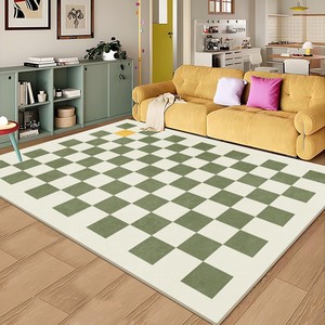 พรมลายตารางโดพามีน รูปทรงสี่เหลี่ยมผืนผ้า สีเขียว ขาว ชมพู ลายเรขาคณิต ผ้าเลียนแบบแคชเมียร์ กันลื่น สำหรับห้องนั่งเล่น - Product Image 4
