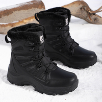 Bottes de neige montantes pour hommes en cuir véritable, à lacets, respirantes, chaudes, doublées de coton, isolées, antidérapantes et lumineuses