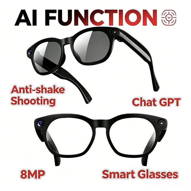 Smart AI Glasses HD Camera with 290mAh Glasses Cancellation 800W Anti-Shake Camera Glasses