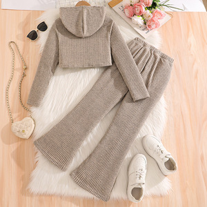 <span class=keywords><strong>Abbigliamento</strong></span> <span class=keywords><strong>Autunno</strong></span> <span class=keywords><strong>Inverno</strong></span> per <span class=keywords><strong>Bambina</strong></span>, Maglia a Maniche Lunghe con Cappuccio e Zip, Pantaloni a Zampa, Completo 2 Pezzi per Bambini - Product Image 2