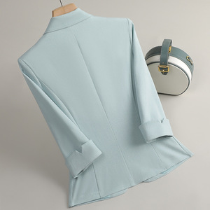 Women's Three Quarter Sleeve Suit Jacket Solid Color Polyester Blazer Breathable Slim Fit Casual Spring Style - Product Image 3