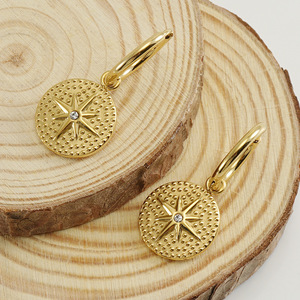 ZOGXIN 18K Gold Plated Eight Pointed Star Hoop Earrings For Women Fashion Party Jewelry Gold Color Geometric Design - Product Image 3