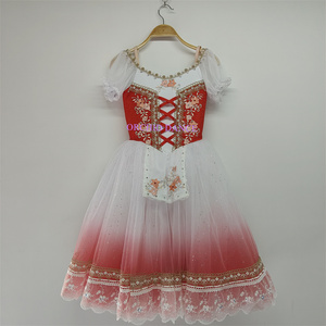 Diseño único profesional niños niñas adultos <span class=keywords><strong>La</strong></span> Fille Mal Gardee rendimiento desgaste traje de Ballet largo Ombre rojo romántico tutú - Product Image 1
