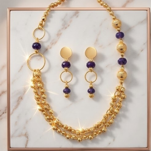 Parure de collier Mala italien en argent 925, chaîne perlée multicouche avec boucles d'oreilles pour femme, cadeau de mariage ethnique - Product Image 2