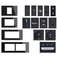 Enchufe de red de TV tipo UE/Reino Unido/FR, toma de corriente SA, USB tipo C, interruptor de botón pulsador de 1, 2, 3, 4 módulos y 2 vías, panel de cristal, combinación libre DIY