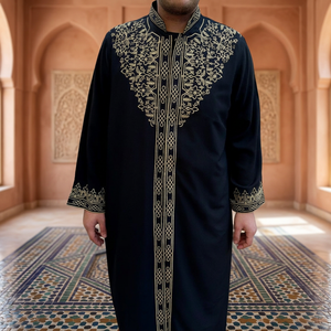 Winter Mens Prayer Jubbah Linen Long Kurta <b>Coat</b> Embroidered Imam Robe Islamic Wear Anti Wrinkle Handmade Moroccan Thobes - Product Image 3