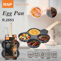 Poêle à petit-déjeuner RAF R.2553 à quatre compartiments, 19 cm, en aluminium, ronde, avec poignée aspect bois, pour œufs, crêpes, viande et fruits