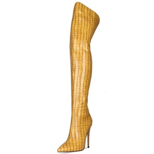 Bottes hautes pour femmes avec fermeture éclair arrière, grande taille 45, bottes à talon aiguille, bottes longues, bottes au-dessus du genou - Product Image 3