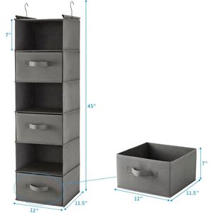 6 Tier Non-Woven Hanging Closet Organizer with 3 <b>Drawers</b> Side Pockets, Foldable Closet <b>Storage</b> <b>for</b> Bedroom Wardrobe Garment Rack - Product Image 4