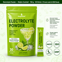 Poudre d'électrolytes Marque Blanche Saveur Mojito Cocktail – 30 Sachets – Soutien Hydrique – Mélange de Boissons aux Acides Aminés – Complément Alimentaire