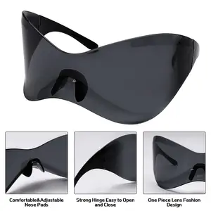 Futuristic Y2k Sunglasses 2023 Men Women Retro Oversized Wrap Around Shield Fashion Superhero Chic Mask Sun Glasses Shades