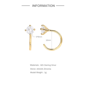Aros en Forma de C CANNER, Aros con Circonitas, Aros Perforados, Joyería de Plata S925 para Mujeres y Niñas - Product Image 2