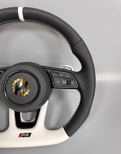 Volante Deportivo de Cuero Blanco Completo y Fibra de Carbono para <span class=keywords><strong>Audi</strong></span> S3 <span class=keywords><strong>RS3</strong></span> A3 A4 B8/B9 <span class=keywords><strong>A5</strong></span> A6 A7 C7 Q3 Q5 Q7 S6 S8 R8 RS6 - Product Image 3