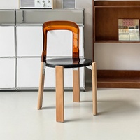 Chaise de salle à manger transparente minimaliste moderne avec assise en plastique PC et pieds en bois, chaise longue non pliable pour salles à manger, cafés, appartements