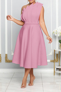 Primavera 2024 Roupas Femininas Nova Chegada Venda Quente Sexy Slope Neck Cintura Alta Sem Mangas Vestido De Festa Solto - Product Image 3