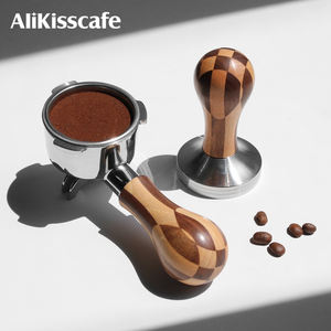 Outils de barista 49mm 51mm 53mm 58mm pour porte-filtre, <span class=keywords><strong>accessoires</strong></span> pour machine à café expresso, tamper à café à base plate avec poignée en bois - Product Image 1