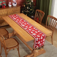 Chemin de table jacquard teint en fil de style américain, motif dessin animé personnalisable, flocon de neige rouge de Noël avec pompons
