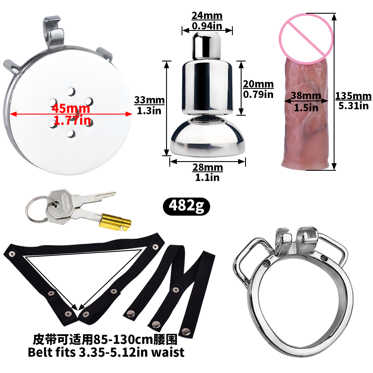 anneau incurvé + pénis taille M + ceinture noire