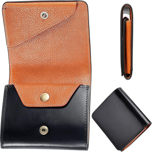 Petit portefeuille en cuir véritable, porte-monnaie fin avec blocage RFID pour hommes, femmes, unisexe, couleur noire et orange - Product Image 1