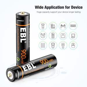EBL USB <b>Rechargeable</b> <b>AAA</b> Lithium Ion <b>Batteries</b> 1.5V 4 Pack 900mWh Cylindrical Lithium Ion <b>Rechargeable</b> <b>AAA</b> <b>Batteries</b> - Product Image 3