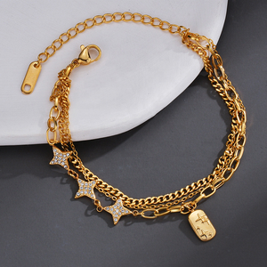 Starry Layered <b>Bracelet</b> | 18K PVD Gold Plated Stainless Steel Pav Star Charm Tag <b>Bracelet</b> for Women | Waterproof Tarnish Free - Product Image 1