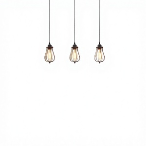 Modern American Simple LOFT Wrought Iron Hotel Chandelier Black Bird Cage Single Head Pendant <b>Light</b> with Neon Bulbs for Dining - Product Image 3