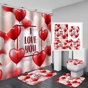 Tappetino da bagno per la casa con stampa 3d decorazione per il bagno di san valentino in quattro pezzi con <span class=keywords><strong>tenda</strong></span> da doccia - Product Image 3