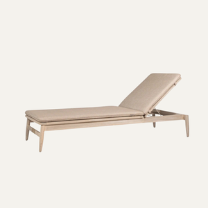 Chaise longue d'extérieur moderne en teck massif avec dossier réglable et coussin - Product Image 1