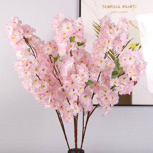 Flor Artificial de Flor de Cerezo de 3 Ramas, 108 cm de Altura, Simulación Realista, Decoración de Interiores para Bodas, Flores de Seda y Plástico - Product Image 1