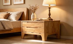 Premium Solid 2 <b>Drawer</b> Bedside Table, Minimalist Wooden Nightstand with Arched Legs for Bedroom - Product Image 5