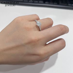 Cadermay Moissanite Ring S925 Sterling Silver 6.5mm D Color Pave Setting Engagement Jewelry Women's - Product Image 2