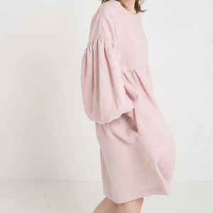 <span class=keywords><strong>Robe</strong></span> midi en <span class=keywords><strong>lin</strong></span> ultra doux pour femmes grandes tailles, style babydoll, manches longues bouffantes, col rond, coupe ample et décontractée pour silhouettes généreuses - Product Image 4