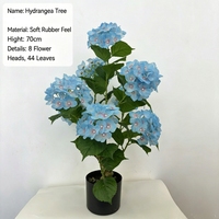 Arbre d'hortensia artificiel 70 cm, toucher réel, plante en pot en caoutchouc souple, fleur d'hortensia artificielle, bonsaï pour la décoration de la maison, du mariage et du jardin