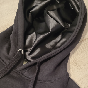 Sweat à capuche en satin de coton noir unisexe de créateur ODM doublure en soie brodée transfert de chaleur anti-rétrécissement impression super spéciale hiver - Product Image 1