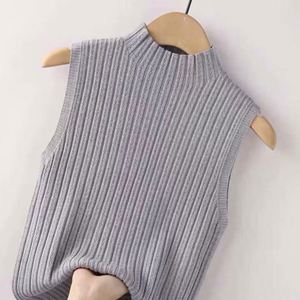 I-0669 Pull col roulé tricoté plat respirant anti-plis chic et décontracté pour femme, manches courtes, longueur standard, devant uni – Meilleure vente - Product Image 2