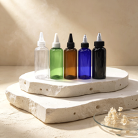 Bouteille vide en plastique pour huile capillaire, forme cylindrique, avec applicateur à pression, embout fin givré et bouchon torsadé, personnalisable avec logo, vente en gros
