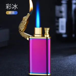 DEBANG Creativity Frosted Crocodile/dragon Lighter Refilling Metal OEM Butane Double Flame Cigarette Lighter