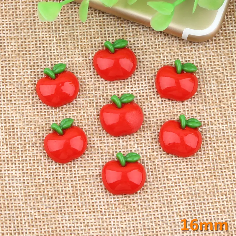 20pcs/bag 16mm Resin Red Fruit Apple Flatbacks DIY Cabochon Embellishments Dollhouse Decoration Scrapbook Cardmaking