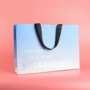 Produttori personalizzati di lusso Boutique regalo sacchetto di carta imballaggio personalizzato carta rosa bianca grazie sacchetti regalo con stampa Logo