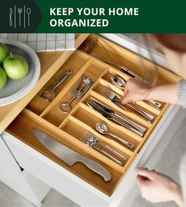Organizador de Lujo para Cajones de Cocina de Bambú - Organizador de Cubiertos, Porta Utensilios y Divisores de Cajones para Cubertería - Product Image 5