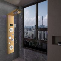 Nouveau Panneau de Douche LED Doré Poli Système Tour avec Jets Pluie et Cascade, Robinet 5 Fonctions, Pluie et Massage pour Salle de Bain