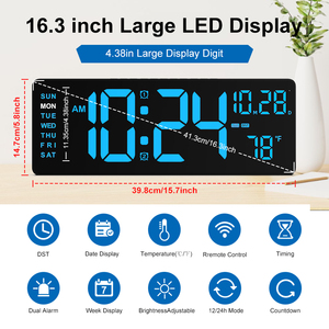 Lớn Tường Đồng Hồ Điện Lịch Ngày Kỹ Thuật Số Màu Xanh Lá Cây Lede Đồng Hồ Treo Tường Nhiệt Độ Với Điều Khiển Từ Xa Đồng Hồ Báo Thức - Product Image 2