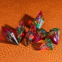 Ensemble de dés en résine personnalisable de 7 pièces, en forme de diamant, faits à la main, pour jeux de rôle polyédriques (RPG) sur le thème de dragons et de donjons, avec logo personnalisable
