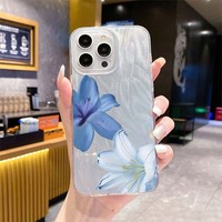 Funda para Teléfono Móvil con Estampado de Flores Moradas de Mariposa y Patrón de Seda Plateada para iPhone 8 X Xr Xs Max 11 12 13 14 15 16 17 Air