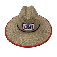 Chapeau de plage en paille brodé à bord plat, style sauveteur, avec patch logo personnalisé, fermeture auto-agrippante, idéal pour l'été, la mode, la protection solaire, le surf et le safari