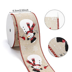 LuDe New Arrival Custom Printed Snowflake Snowman <strong>Ribbon</strong> Logo Wide Christmas <strong>Burlap</strong> Wired <strong>Ribbon</strong> for Christmas Tree Decorations - Product Image 4