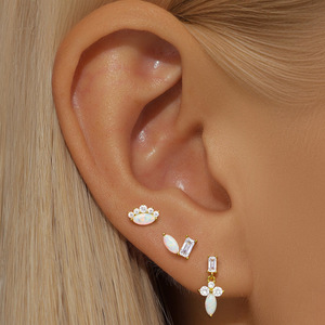European American Light Luxury Zircon Opal <b>Stud</b> Earrings G23 <b>Titanium</b> Alloy Flat Bottom Insert Type Party Jewelry - Product Image 3