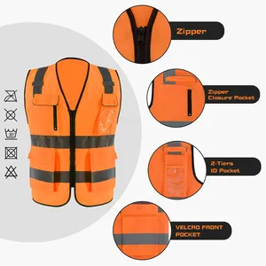 Gilet de sécurité multifonctionnel en polyester léger avec fermeture éclair, tricoté/maillé, haute visibilité, réfléchissant, conforme à la norme ANSI Classe <span class=keywords><strong>2</strong></span> - Product Image 2