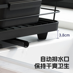 Dish Drainer With <b>Tray</b> Foldable Multi Purpose Retractable Installation Free Quick Dry Kitchen Storage Countertop Drying Rack - Product Image 3